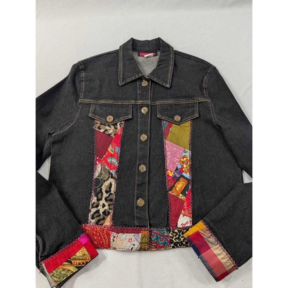 Vintage 90s Nally & Millie Patch Work Denim Jean Jacket Medium Made USA